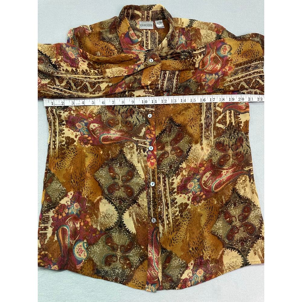 Vintage Chico’s 100% Silk Paisley Blouse Multicolor Semi Sheer Size 1 (Medium) - Picture 9 of 9